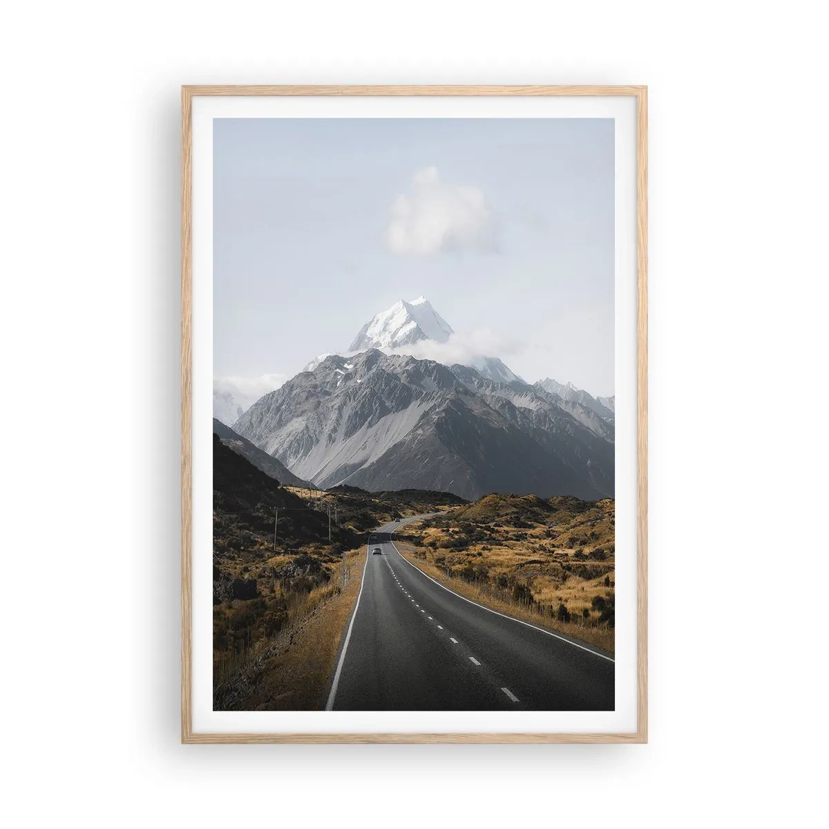Plakát v rámu světlý dub - Cesta do srdce hor - 70x100 cm