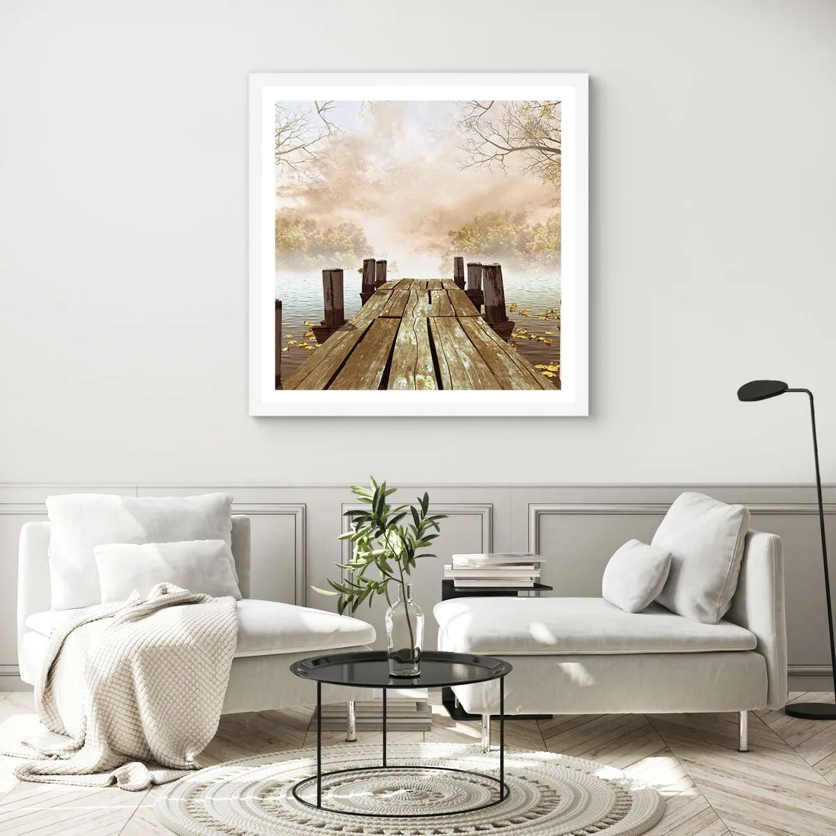 Plakát v bílém rámu - Jemný smutek podzimu - 50x50 cm