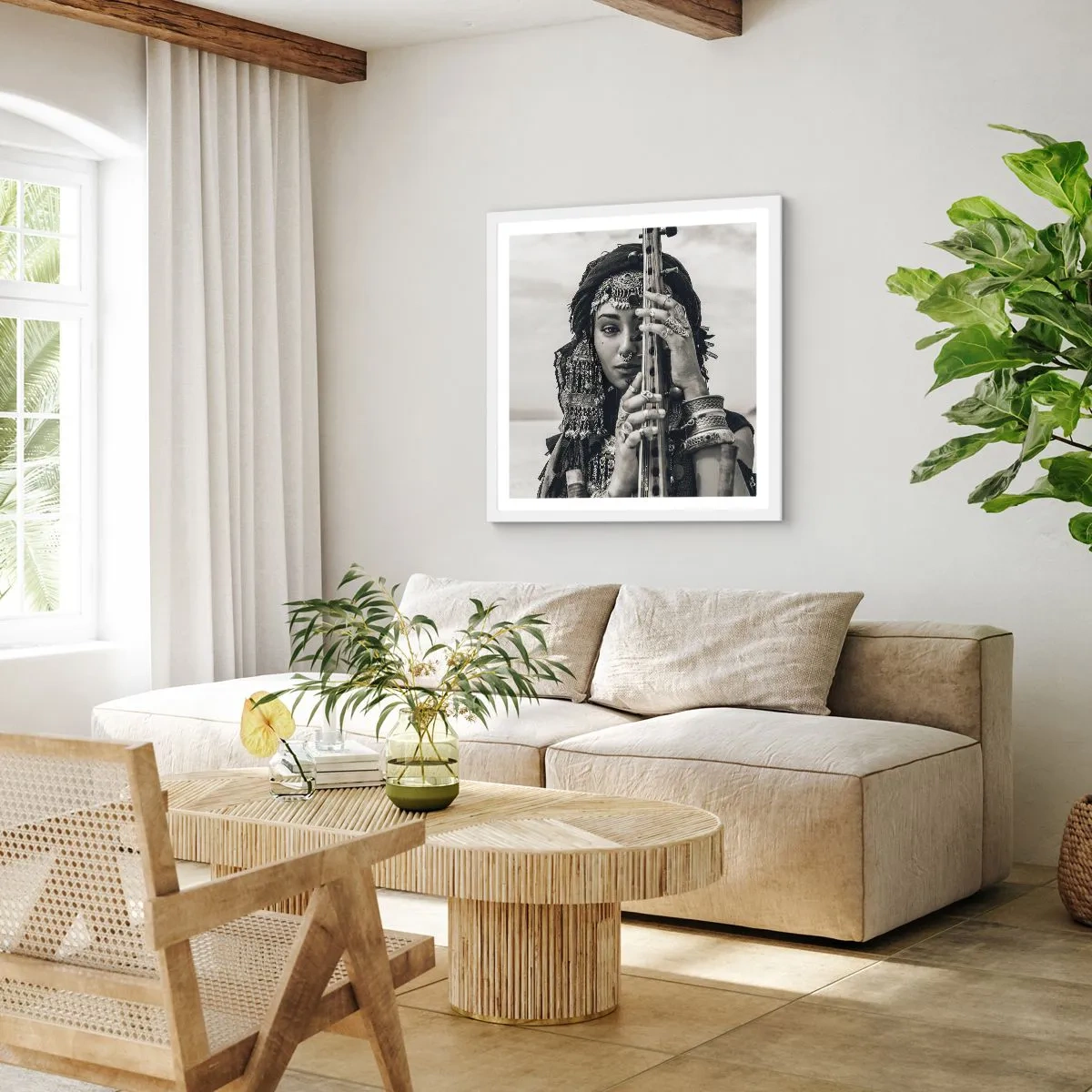 Plakát v bílém rámu - Samotná hudba orientu - 40x40 cm
