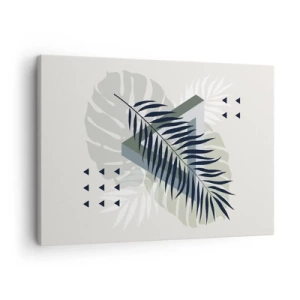 Obraz na plátně - Geometrická kompozice s tropickými listy v odstínech zelené - 70x50cm - Příroda a geometrie – dva řády? - Moderní nástěnná dekorace do obývacího pokoje a ložnice ARTTOR