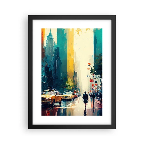 Plakát v černém rámu - New York – tady je i déšť barevný - 30x40 cm