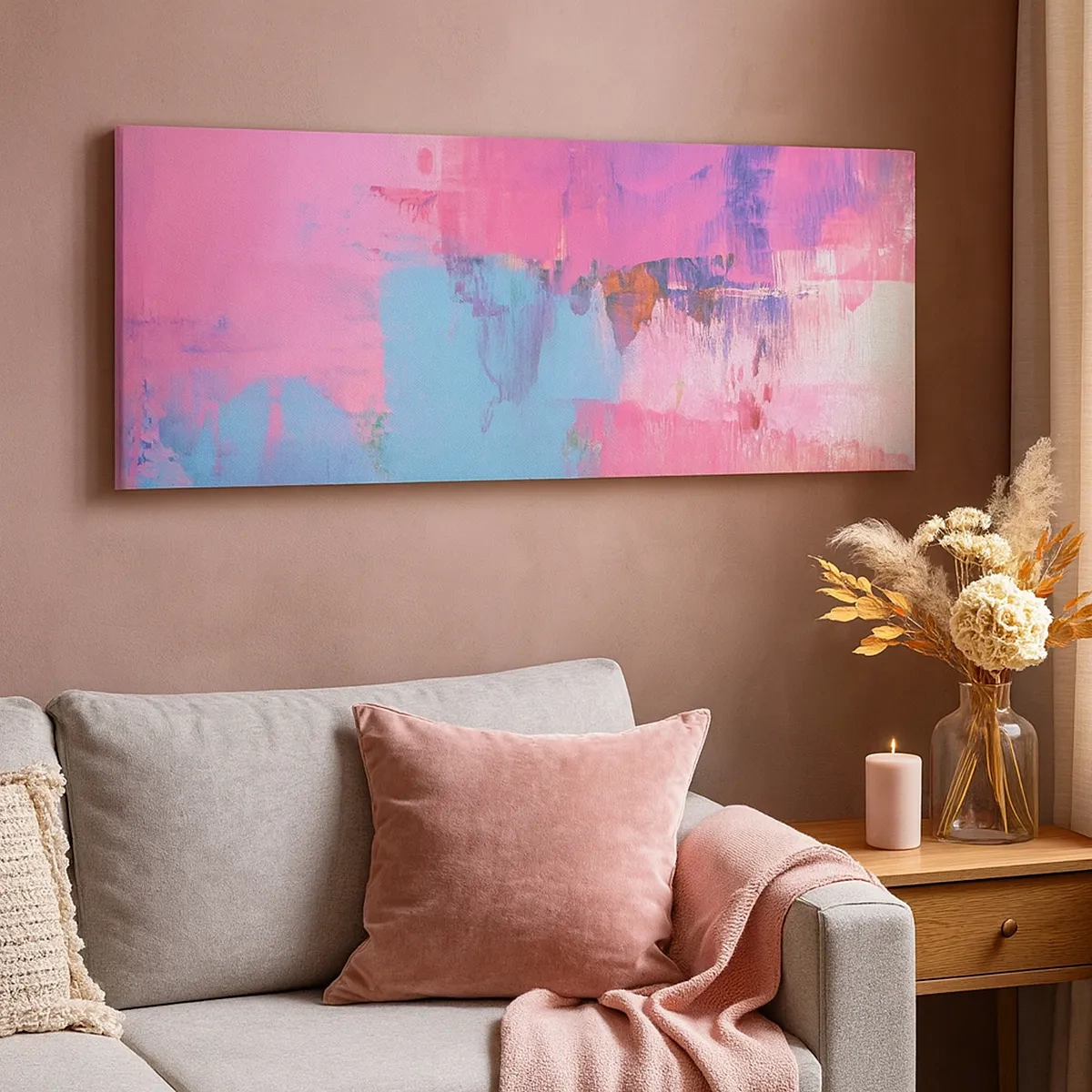 Obraz na plátně - Růžová, modrá a špetka světla - 30x30 cm