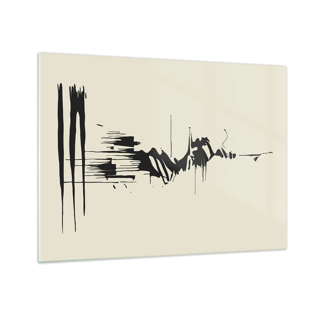 Obraz na skle - Černé dynamické čáry a skvrny na světlém pozadí v abstraktním stylu. - 70x50cm - Spěšná abstrakce - Moderní nástěnná dekorace do obývacího pokoje a ložnice ARTTOR