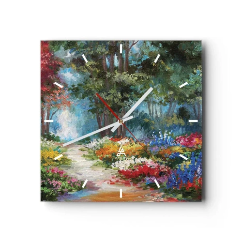 Nástěnné hodiny - Lesní zahrada, květinový les - 30x30 cm