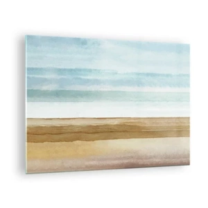 Obraz na skle - Minimalistická pláž v pastelovém akvarelovém stylu - 70x50cm - Utěšení - Moderní nástěnná dekorace do obývacího pokoje a ložnice ARTTOR