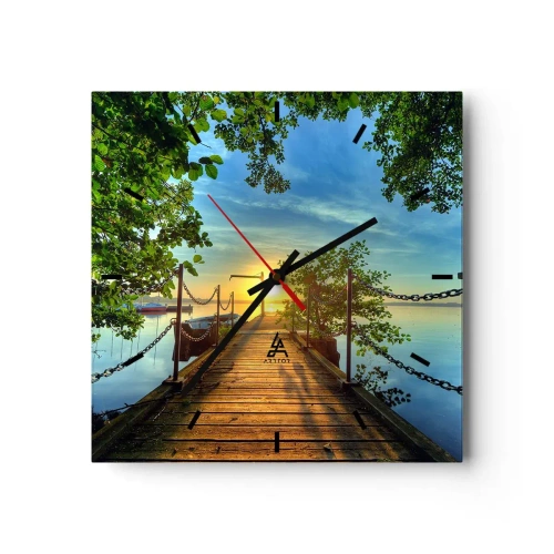 Nástěnné hodiny - Západ u vody - 40x40 cm