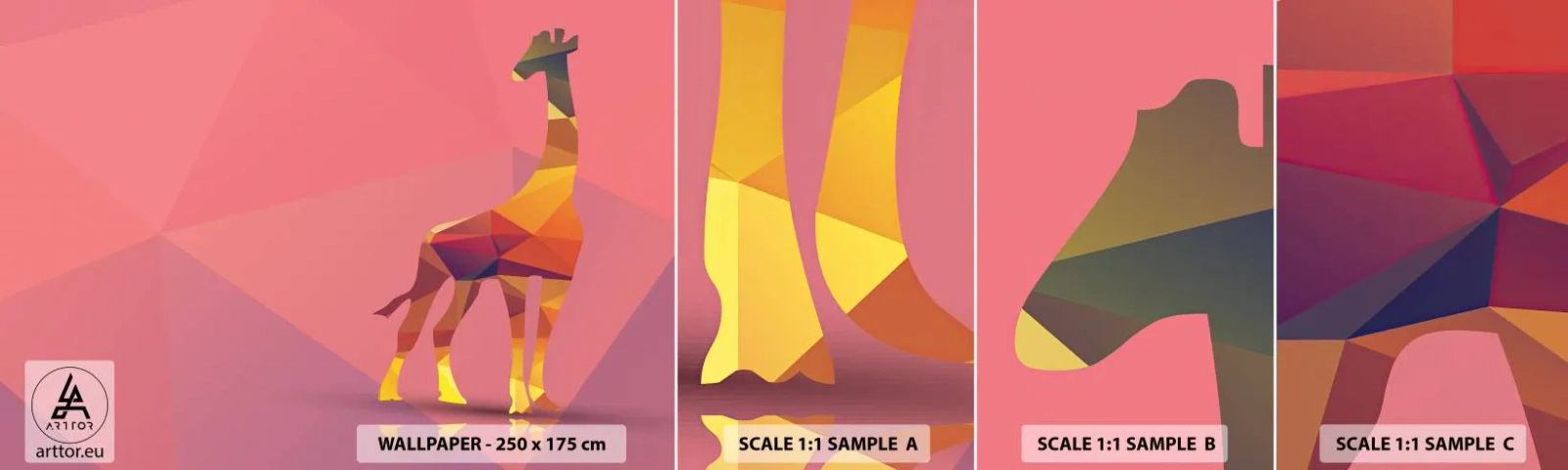 Fototapeta Vzorek Standard Eco - V barvách savany - Zvířata, Žirafa, Geometrický obrazec - 100x30 cm