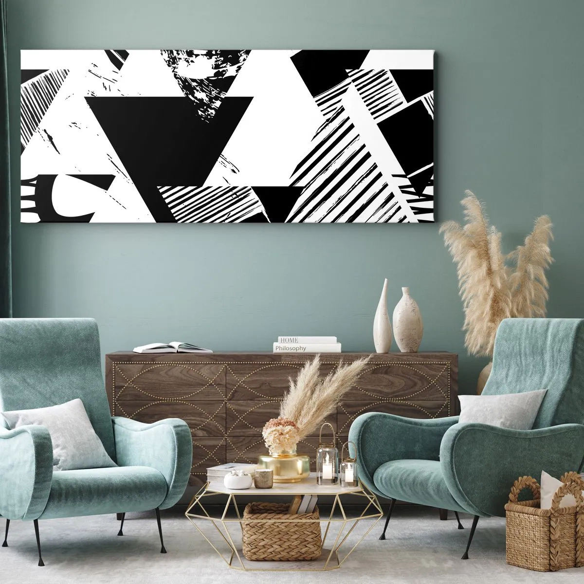 Obraz na plátně - Déšť trojúhelníků - 140x50 cm