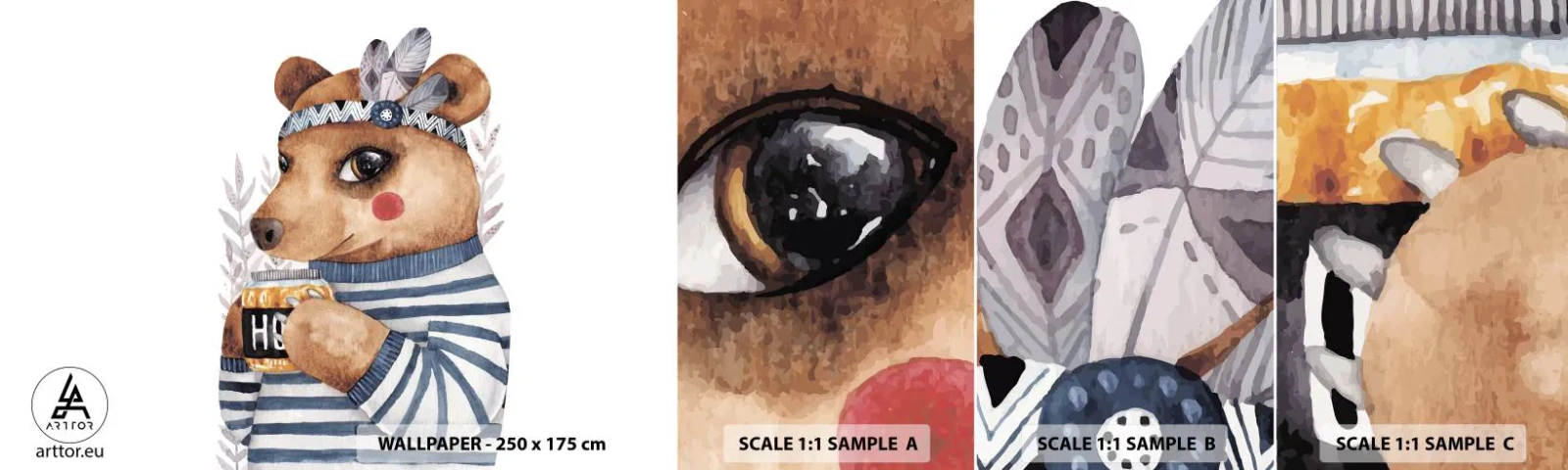 Vzor Fototapety Samolepicí Deluxe Sticker - Sladký medvídek - Abstrakce, Pro děti, Medvěd - 100x30 cm