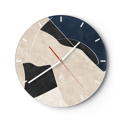 Nástěnné hodiny - Minimalistické tvary v béžové, černé a tmavě modré barvě s bílou linkou - 30x30cm - Abstraktní kompozice – kontrast barev - Moderní nástěnná dekorace do obývacího pokoje, kuchyně a ložnice ARTTOR