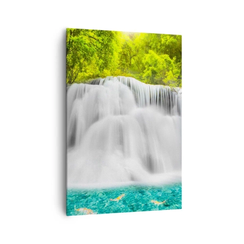 Obraz na plátně - Zpěněným vodopádem od zeleně k modré - 70x100 cm