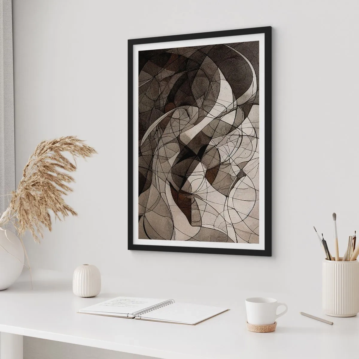 Plakát v černém rámu - Abstraktní kompozice geometrických čar a tvarů - 50x70cm - Oběh barev Země - Moderní nástěnná dekorace do obývacího pokoje a ložnice ARTTOR