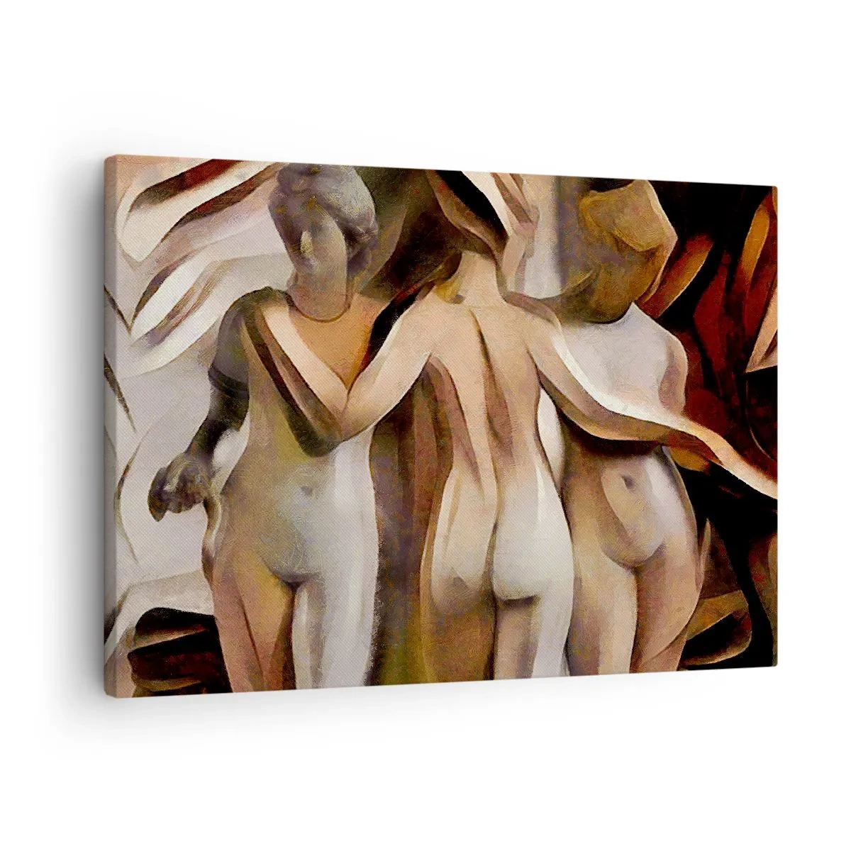 Obraz na plátně - Abstraktní scéna se třemi postavami v teplých barvách. - 70x50cm - Tři Grácie 2.0 - Moderní nástěnná dekorace do obývacího pokoje a ložnice ARTTOR