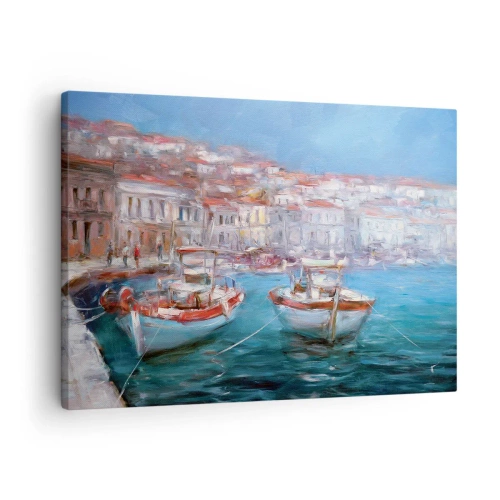 Obraz na plátně - Lodě v malebné italské zátoce - 70x50cm - Italský záliv - Moderní nástěnná dekorace do obývacího pokoje a ložnice ARTTOR