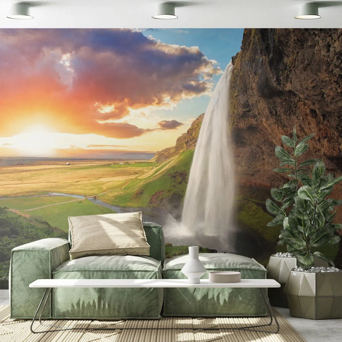Fototapeta Samolepicí Deluxe Sticker - Vrchol islandského léta - Krajina, Vodopád, Island - 250x175 cm