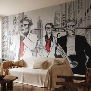 Fototapeta na míru Standard Eco - Městská rapsodie v černé a červené - New York, Jazz, Hudba
