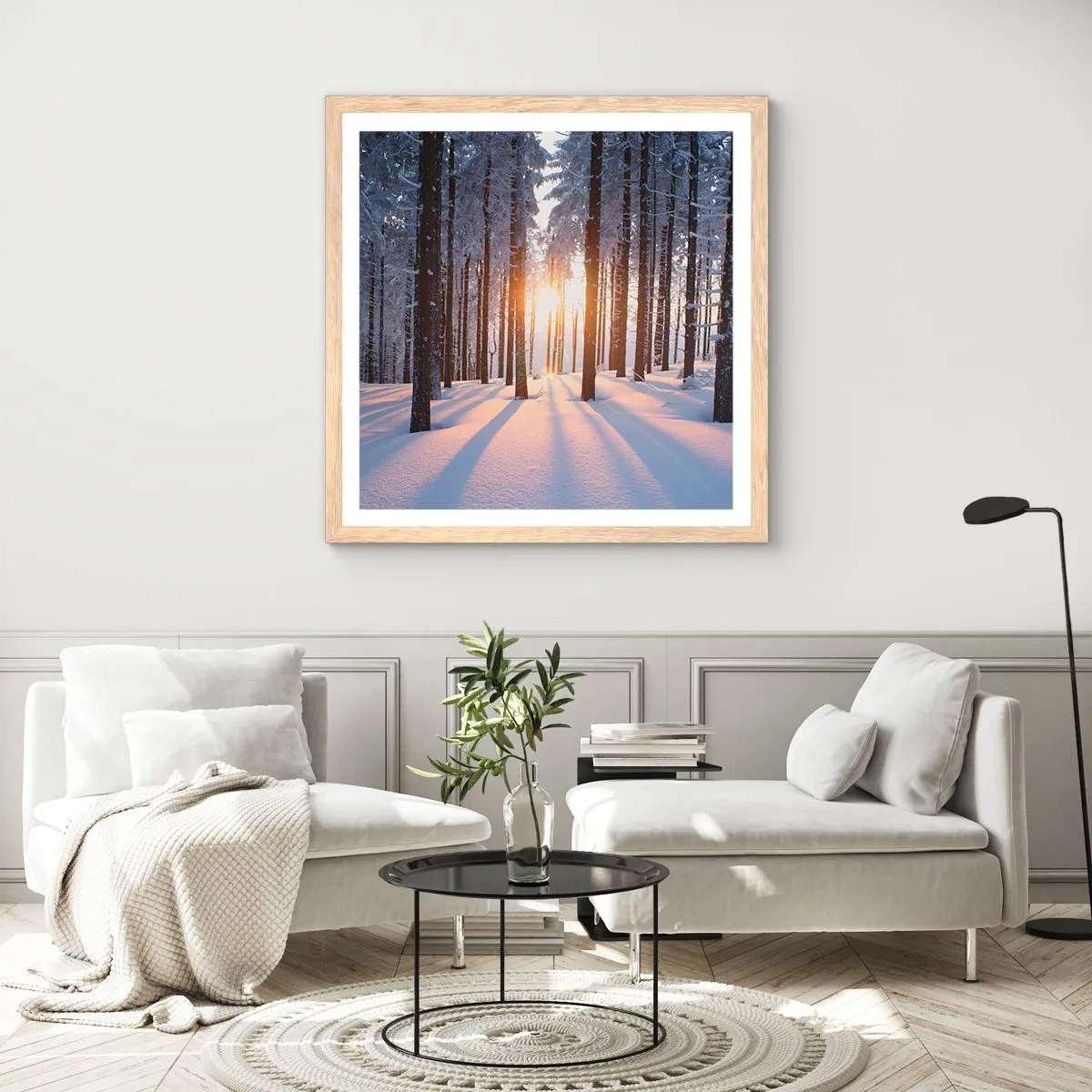 Plakát v rámu světlý dub - Jasně černé na bílém - 60x60 cm