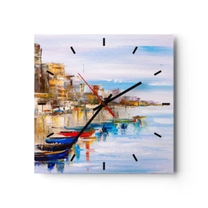 Nástěnné hodiny - Vícebarevný městský přístav - 30x30 cm