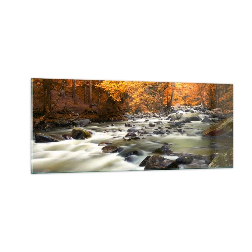 Obraz na skle - Potok ve zlatém lese - 100x40 cm