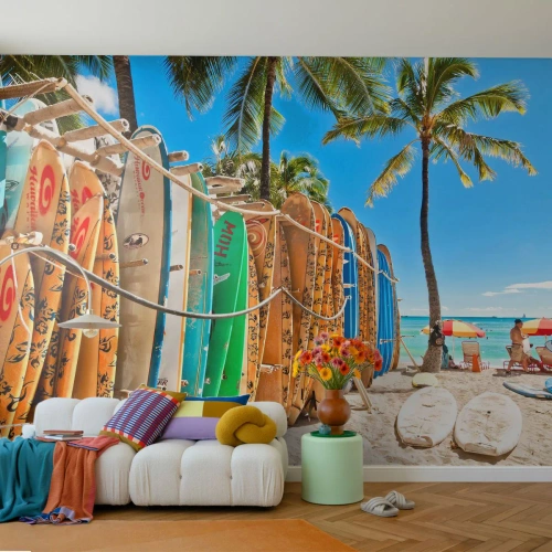 Fototapeta Premium Canvas - Slunečná zábava - Krajina, Surf, Pláž - 350x256 cm