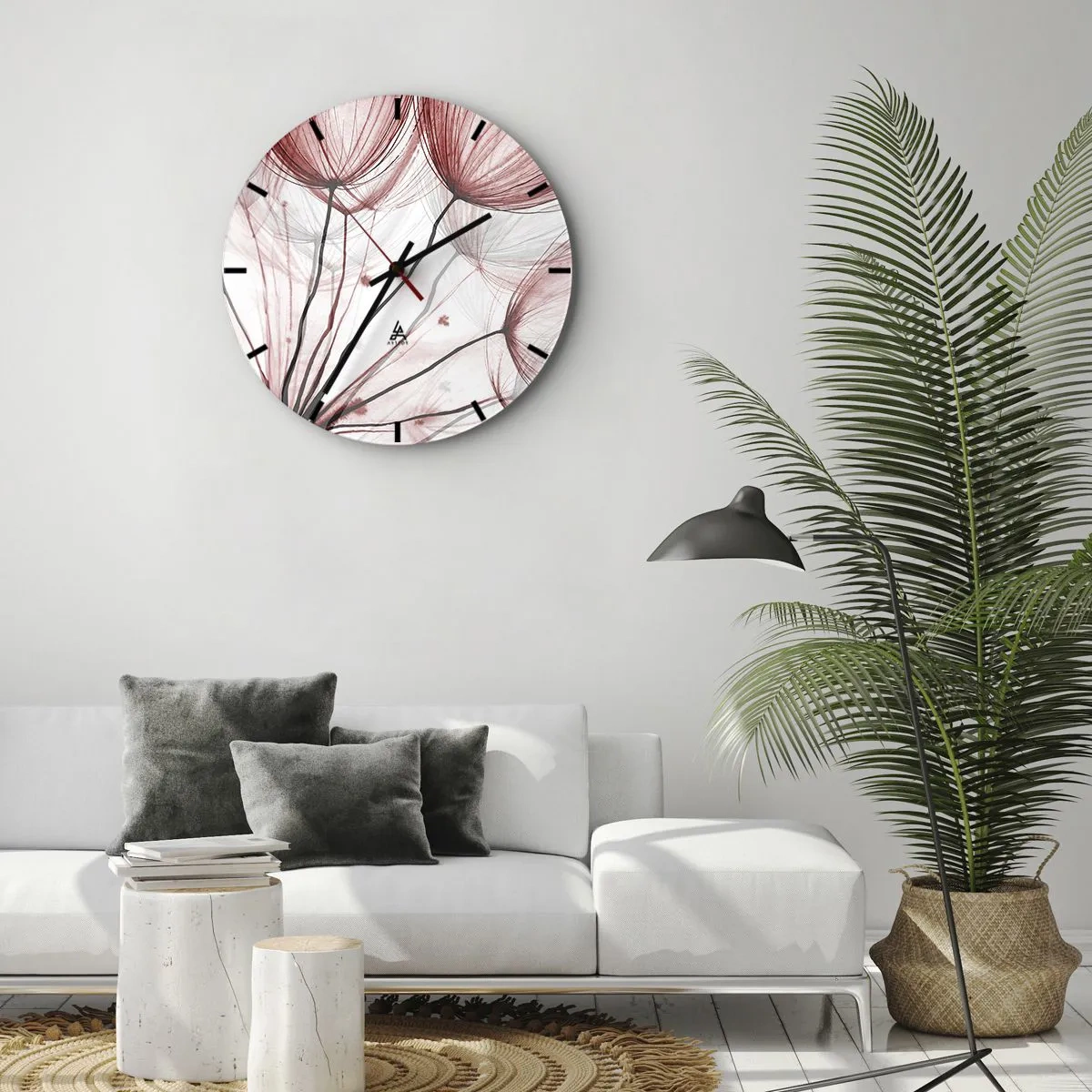 Nástěnné hodiny - Jemné pampelišky v odstínech červené a bílé - 30x30cm - Před odletem - Moderní nástěnná dekorace do obývacího pokoje, kuchyně a ložnice ARTTOR