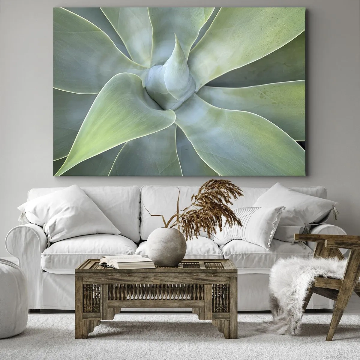 Obraz na plátně - Jemné listy agáve v odstínech zelené - 70x50cm - Zrození zeleně - Moderní nástěnná dekorace do obývacího pokoje a ložnice ARTTOR