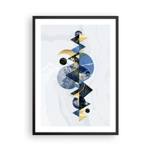 Plakát v černém rámu - Geometrická abstrakce se zlatými a tmavě modrými prvky - 50x70cm - Geometrická krajina - Moderní nástěnná dekorace do obývacího pokoje a ložnice ARTTOR