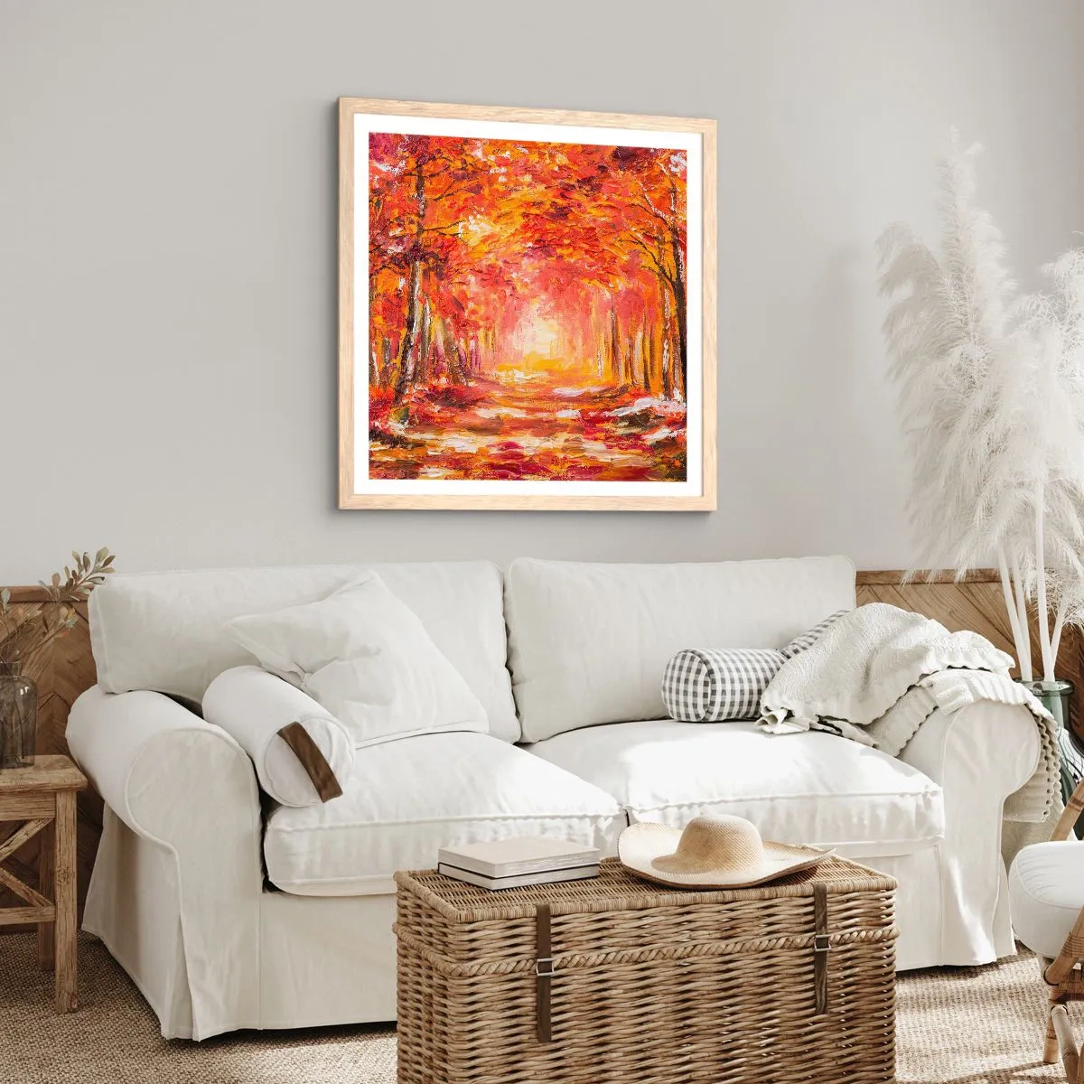 Plakát v rámu světlý dub - Měděný les - 40x40 cm
