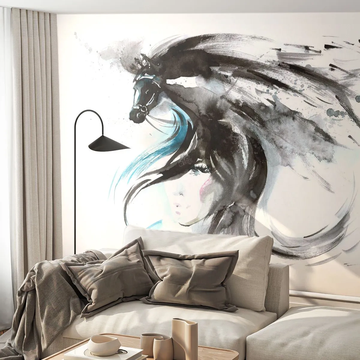 Fototapeta Premium Sand - Cval Černého knížete - Zvířata, Kůň, Grafika - 300x210 cm
