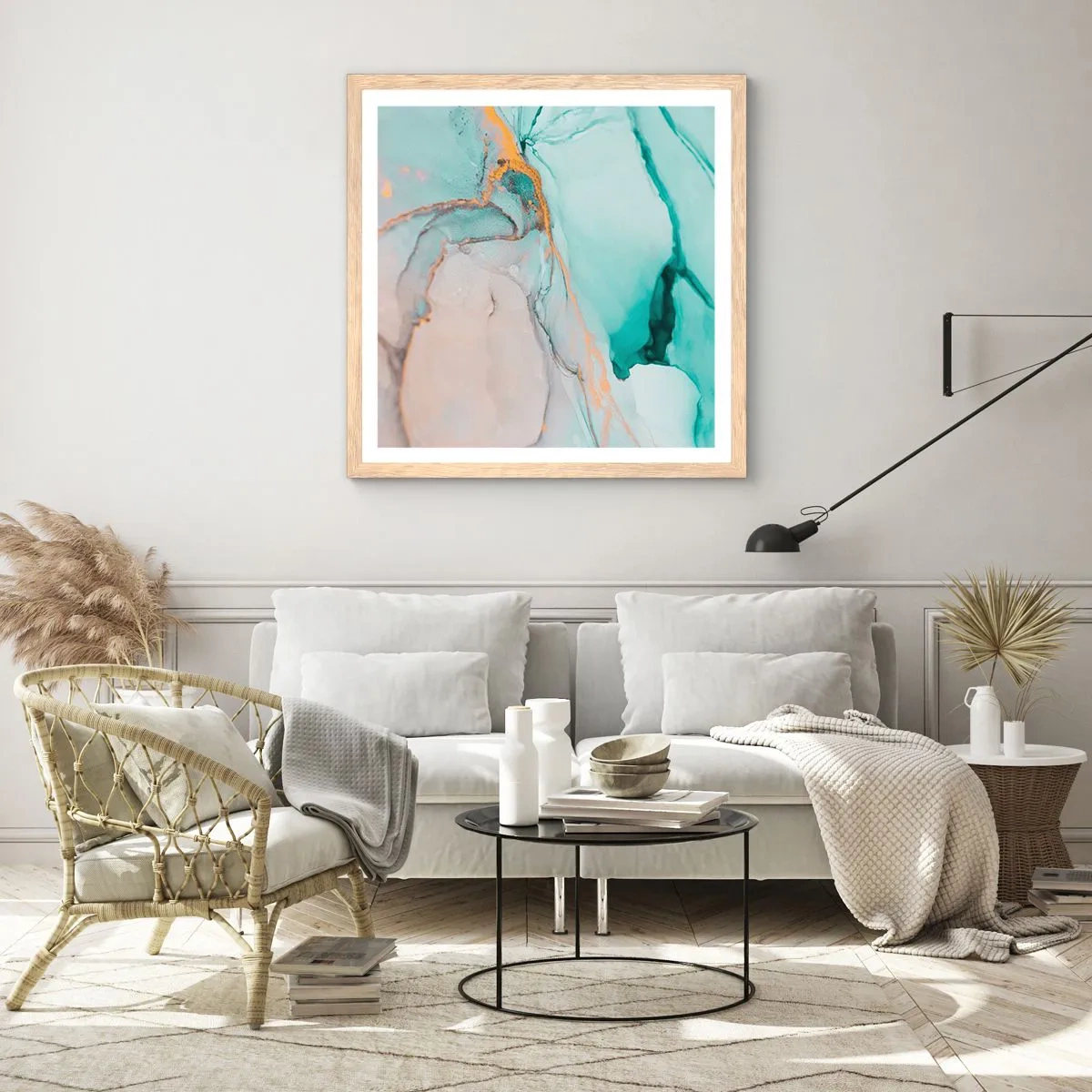 Plakát v rámu světlý dub - Tanec tvarů a barev - 30x30 cm