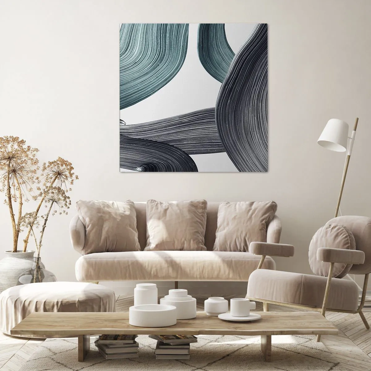 Obraz na plátně - Smaragdové a černé vlny - 70x70 cm
