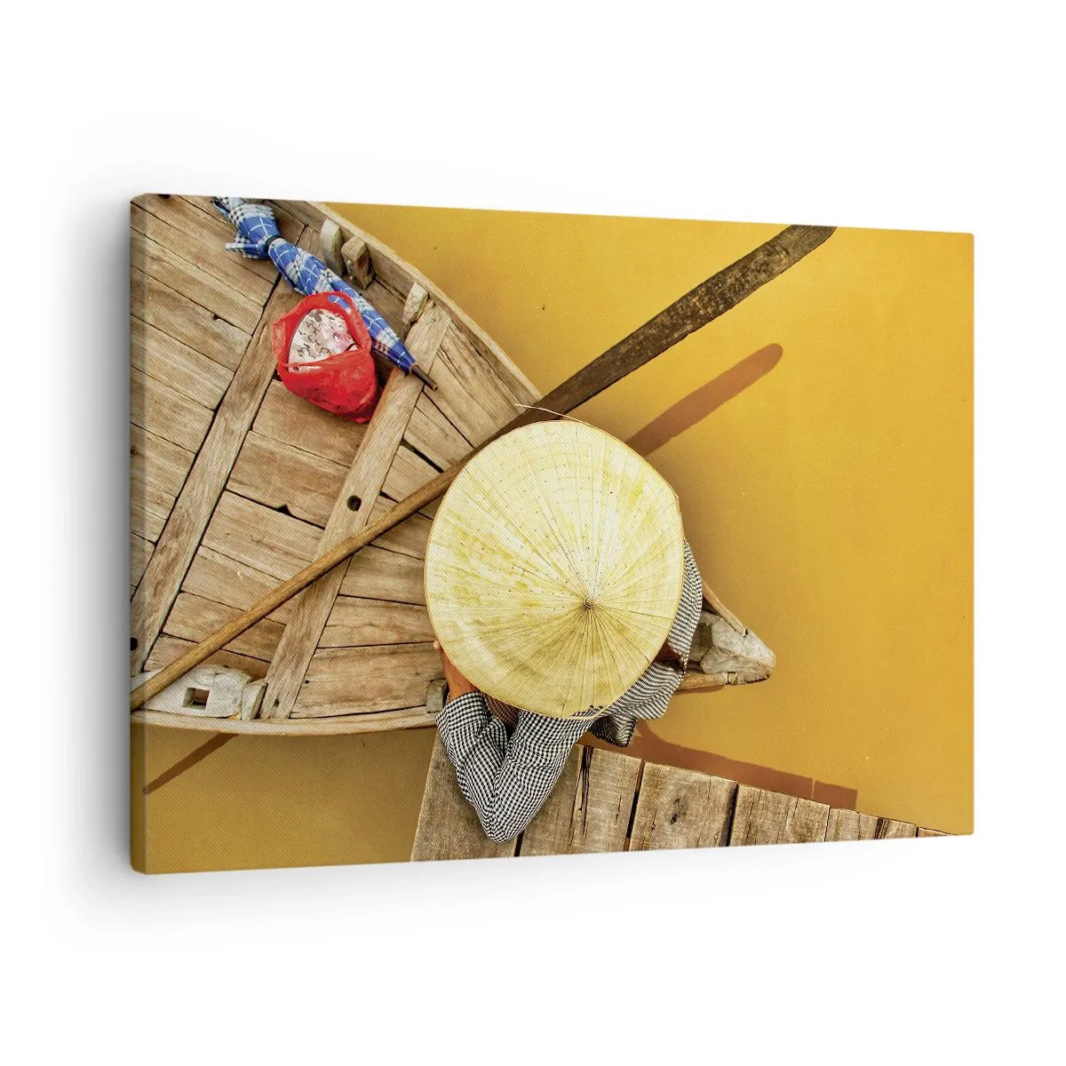 Obraz na plátně - Tradiční loď z ptačí perspektivy - 70x50cm - Život na žluté řece - Moderní nástěnná dekorace do obývacího pokoje a ložnice ARTTOR