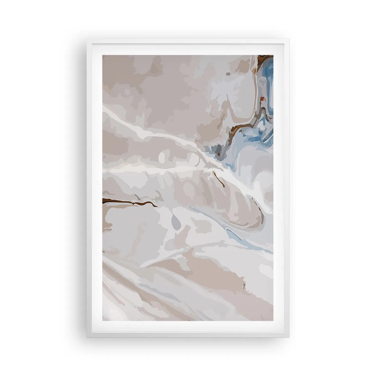Plakát v bílém rámu - Modré meandry pod bílou - 61x91 cm