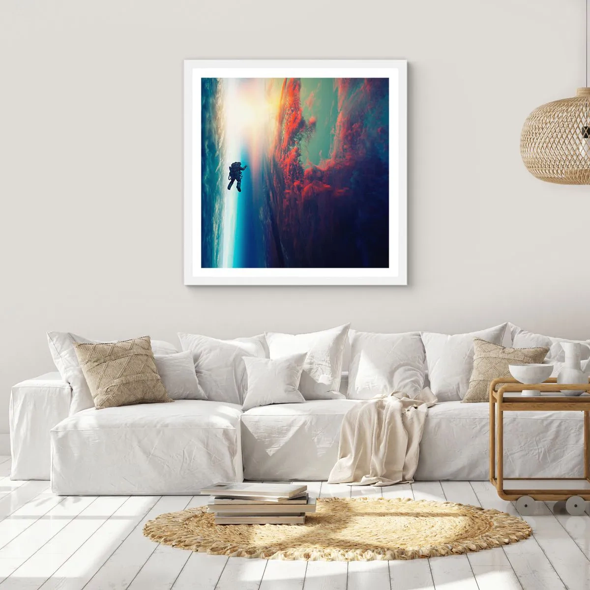Plakát v bílém rámu - Tváří v tvář vesmíru - 50x50 cm