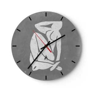 Nástěnné hodiny - Silueta sedící postavy v minimalistické podobě - 30x30cm - V zádumčivosti - Moderní nástěnná dekorace do obývacího pokoje, kuchyně a ložnice ARTTOR