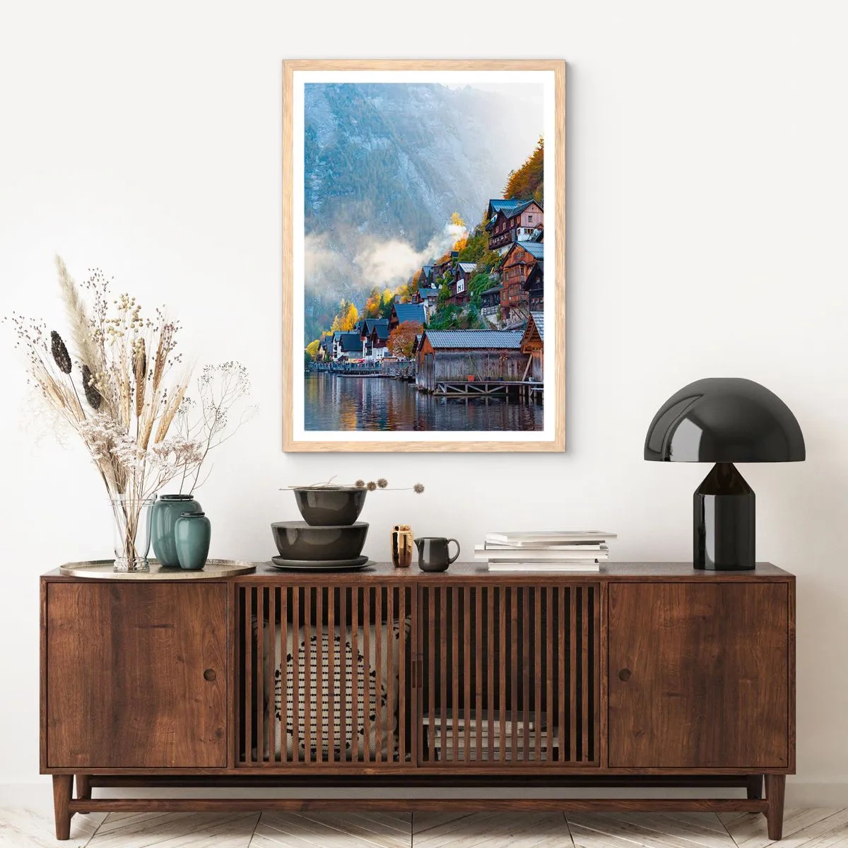 Plakát v rámu světlý dub - Alpská krajina - 30x40 cm