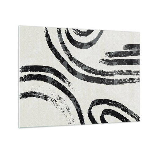 Obraz na skle - Černé půlkruhové čáry v minimalistické abstrakci na světlém pozadí - 70x50cm - Napůl zastavený - Moderní nástěnná dekorace do obývacího pokoje a ložnice ARTTOR