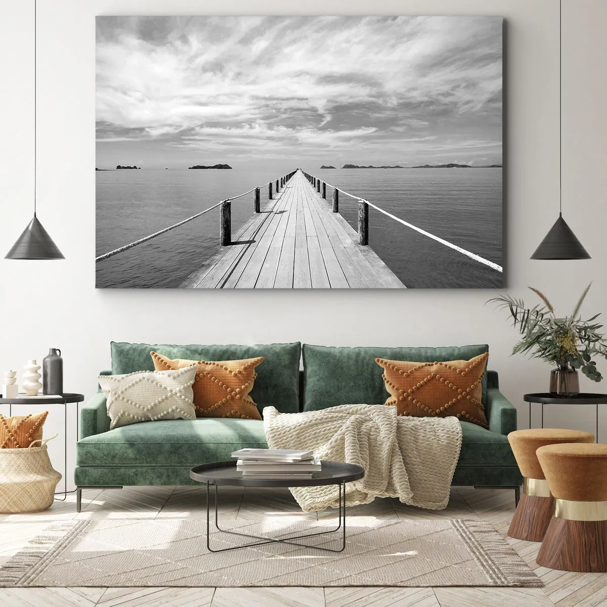 Obraz na plátně - Dřevěné molo vedoucí do dálky nad klidným mořem - 70x50cm - Co takhle cesta… - Moderní nástěnná dekorace do obývacího pokoje a ložnice ARTTOR