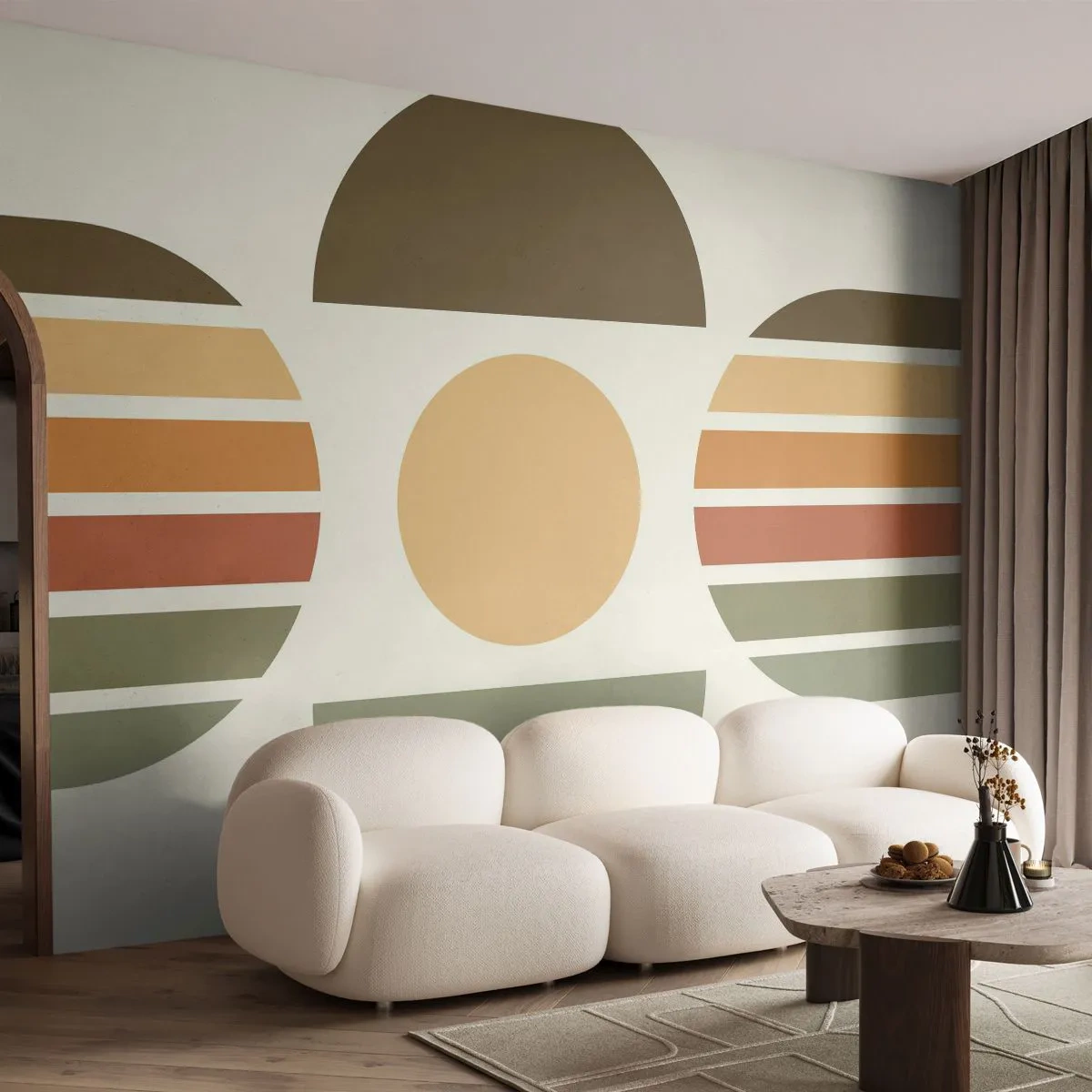 Fototapeta Standard Eco - Geometrické půlkruhy a pruhy v zemitých tónech - 100x70cm - V barvách země - Moderní nástěnná dekorace do obývacího pokoje a ložnice ARTTOR