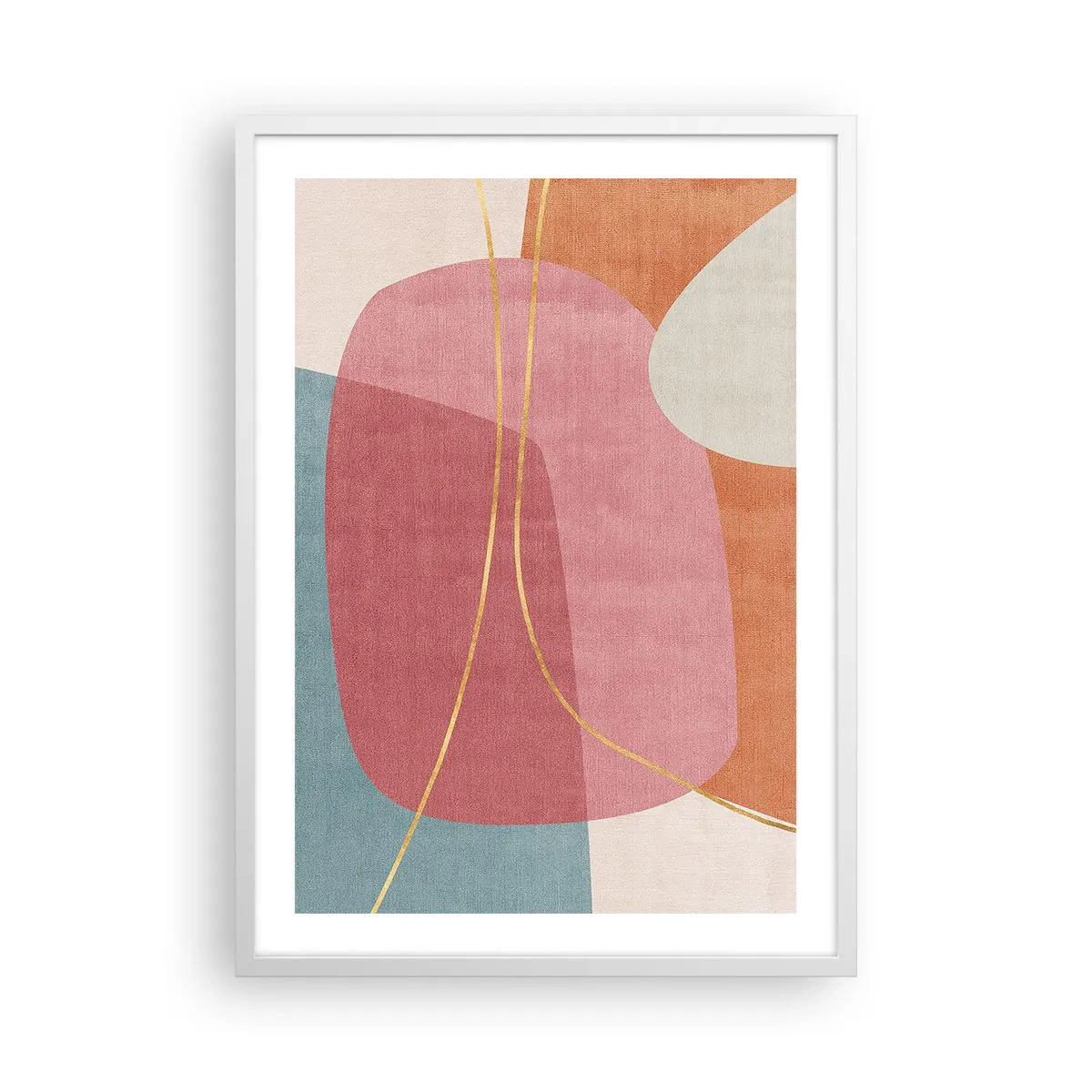 Plakát v bílém rámu - Pastelová kompozice se zlatou nití - 50x70 cm