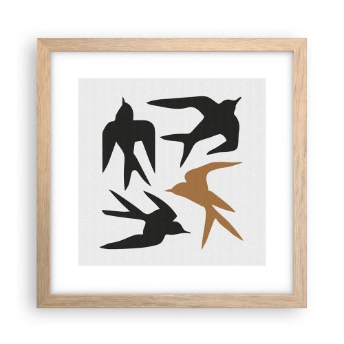Plakát v rámu světlý dub - Vlaštovky - 30x30 cm