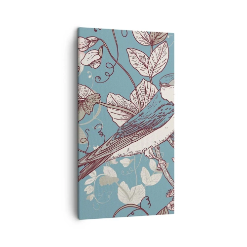 Obraz na plátně - Na bílém stromě ptáci a stříbrné listí - 45x80 cm