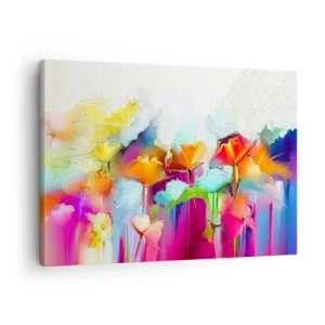 Obraz na plátně - Abstraktní barevné květiny na světlém pozadí - 70x50cm - Duha rozkvetla - Moderní nástěnná dekorace do obývacího pokoje a ložnice ARTTOR