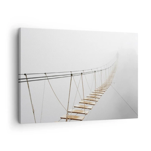 Obraz na plátně - Visutý most v mlze z minimalistické perspektivy - 70x50cm - Kam vás zavede? - Moderní nástěnná dekorace do obývacího pokoje a ložnice ARTTOR