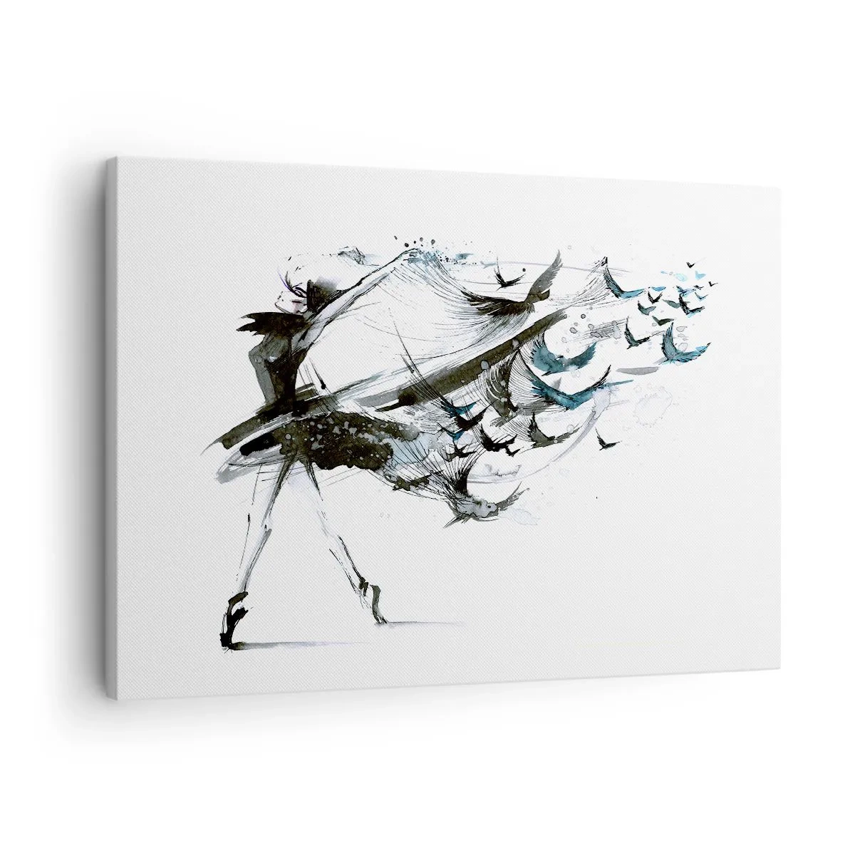 Obraz na plátně - Tanečnice v dynamických šatech ve tvaru ptáků - 70x50cm - Magie hudby uvolňuje od kouzla - Moderní nástěnná dekorace do obývacího pokoje a ložnice ARTTOR