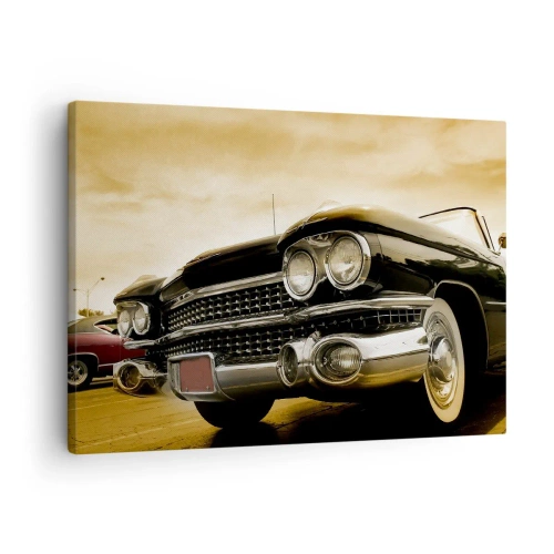 Obraz na plátně - Veterán s retro vzhledem a chromovanými detaily. - 70x50cm - Klasika nikdy nepomíjí - Moderní nástěnná dekorace do obývacího pokoje a ložnice ARTTOR