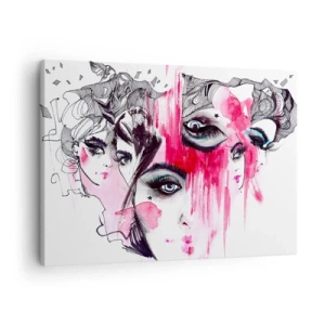 Obraz na plátně - Abstraktní obličej v odstínech růžové a černé - 70x50cm - Abstraktní oči - Moderní nástěnná dekorace do obývacího pokoje a ložnice ARTTOR