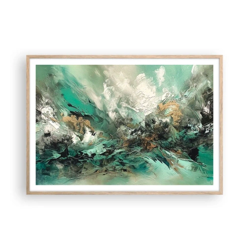 Plakát v rámu světlý dub - Smaragdově černé vlnobití - 100x70 cm