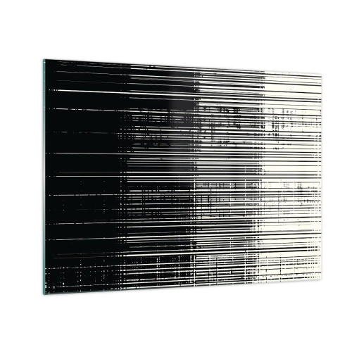 Obraz na skle - Černobílá abstrakce s vodorovnými čarami vytvářejícími přechod - 70x50cm - Vlny a vibrace - Moderní nástěnná dekorace do obývacího pokoje a ložnice ARTTOR