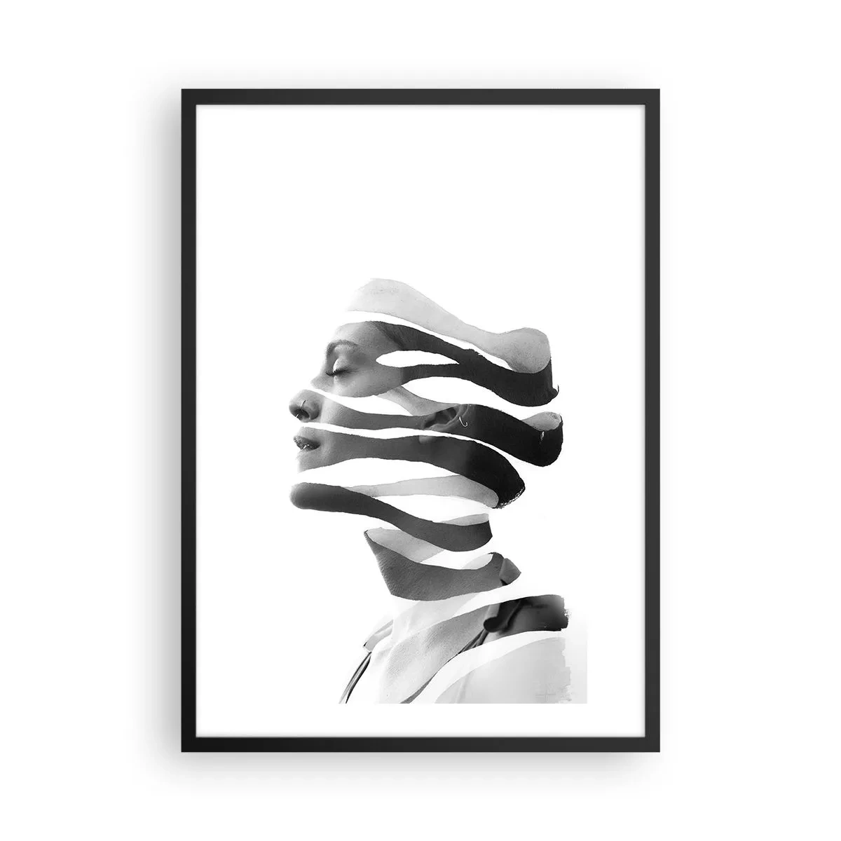 Plakát v černém rámu - Černobílý portrét ženy v minimalistickém stylu - 50x70cm - Surrealistický portrét - Moderní nástěnná dekorace do obývacího pokoje a ložnice ARTTOR